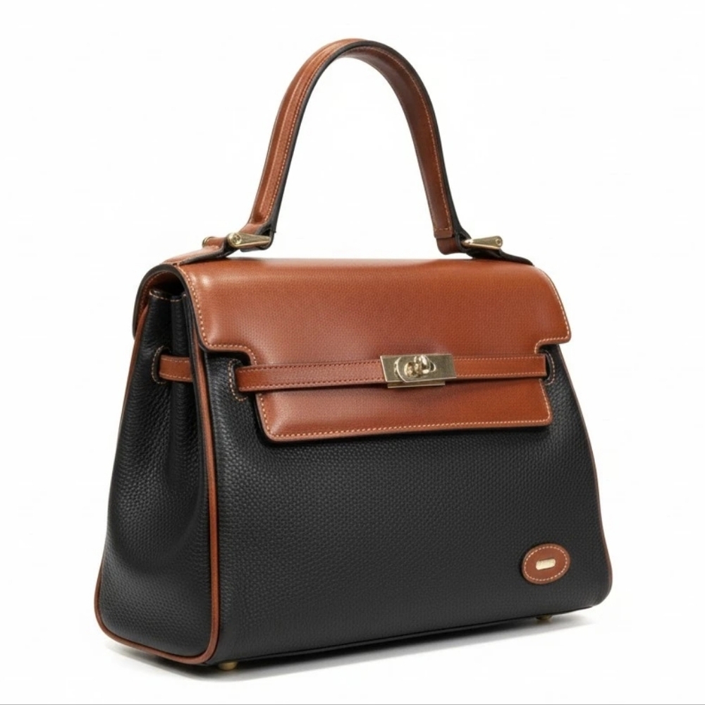 BALLY Vintage Bicolor Leather Top Handle Bag Turn Lock Design